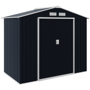 Outsunny 7ft x 4ft Lockable Garden Shed Large Patio Roofed Tool Metal Storage Building Foundation Sheds Box Outdoor Furniture, Dark Grey