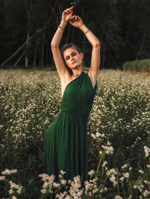 'Robe longue infinity "Wakiza", Vert forêt'