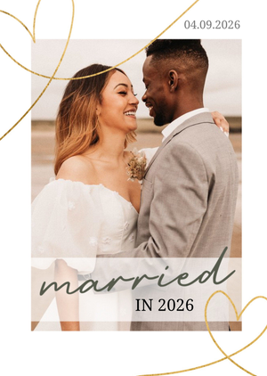 Married In 2026 Gold Heart Photo Upload Wedding Card