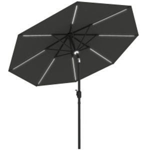 Outsunny 2.7m Garden Parasol Sun Umbrella w/ LED Solar Light Angled Canopy Grey