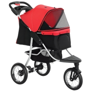 PawHut One-click Folding Pet Stroller Dog/Cat Travel Carriage with Adjustable Canopy, Cupholder, Storage Basket, Red
