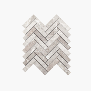 Marble Mosaic Herringbone 25x98mm Honed Silver Grey