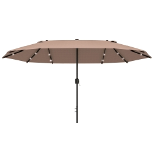 Outsunny Garden Parasol 4.4m Double-Sided Sun Umbrella Patio Parasol LED Solar Lights Khaki