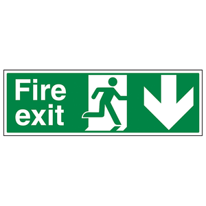 Fire Exit Arrow Down - 900 x 300-2mm Rigid Plastic