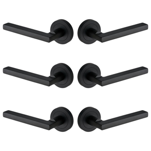 Scylla Lever Door Handle on Rose - Matte Black - Set of 3 Pairs - Designer Levers