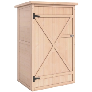 Outsunny Wooden Garden Storage Shed, Garden Shed Tool Cabinet Organiser with Shelves, 75 x 56 x115cm, Natural