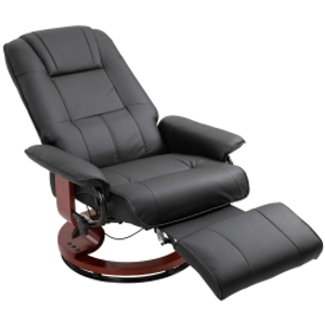 HOMCOM Black Recliner Chair, PU Leather Swivel Seat with Wooden Base