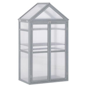 Outsunny 80 x 47 x 138cm Garden Cold Frame with Adjustable Shelves, Polycarbonate Greenhouse with Double Doors, Openable Top Covers, Grow House for Flower Vegetable Plants, Grey