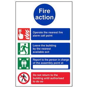 4 Point Fire Action Notice/Operate Neare 150 x 200 mm - Glow In The Dark 1mm Rigi