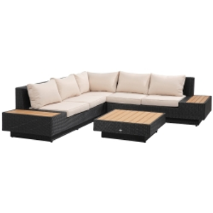 Outsunny 5-Seater Rattan Garden Furniture Outdoor Sectional Corner Sofa with Armrest and Cushions, Black