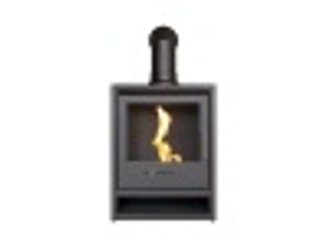 OKO S1 Bio Ethanol Stove in Charcoal Grey with Angled Stove Pipe