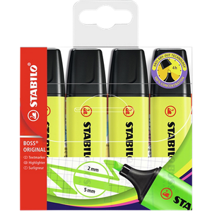 STABILO BOSS ORIGINAL 70/4-24 Highlighter Yellow Medium Chisel 2 - 5 mm Refillable Pack of 4