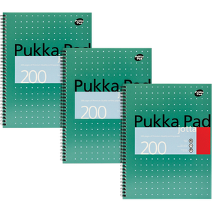 Pukka Pad Notebook Metallic Jotta A4+ Ruled Spiral Bound Cardboard Hardback Green Perforated 200 Pages Pack of 3