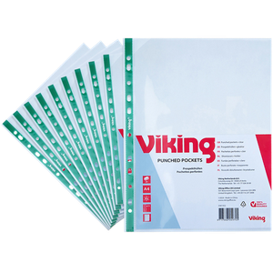 Viking Punched Pockets A4 Clear Transparent 80 microns PP (Polypropylene) Pack of 25 Top Opening 11 Holes