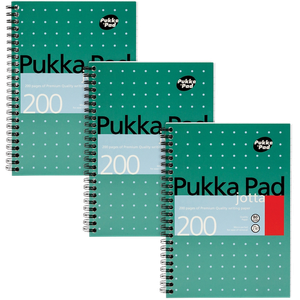 Pukka Pad Notebook Metallic Jotta A5 Ruled Spiral Bound Cardboard Hardback Green Perforated 200 Pages Pack of 3