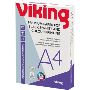 Viking Advanced Colour Printing A4 Printer Paper 160 gsm Smooth White 169 CIE 250 Sheets