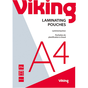 Viking Laminating Pouches A4 Non Adhesive Glossy 250 (2 x 125 microns) Transparent Pack of 25