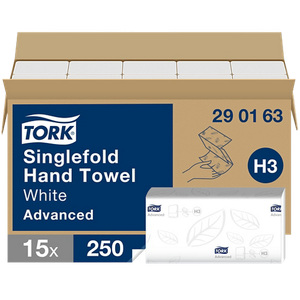 Tork Advanced Paper Hand Towels H3 V-fold White 2 Ply 290163 250 Sheets Pack of 15