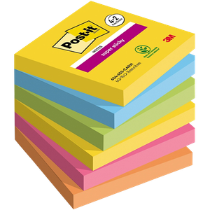 Post-it Super Sticky Notes Square 76 x 76 mm Plain Blue, Green, Orange, Pink, Yellow Carnival 6 Pieces of 90 Sheets Value Pack 4 + 2 Free
