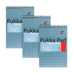 Pukka Pad Notepad Steno A5 Ruled Spiral Bound Cardboard Hardback Blue Perforated 160 Pages Pack of 3
