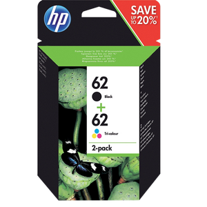 HP 62 Original Ink Cartridge N9J71AE Black, Cyan, Magenta, Yellow Pack of 2 Multipack