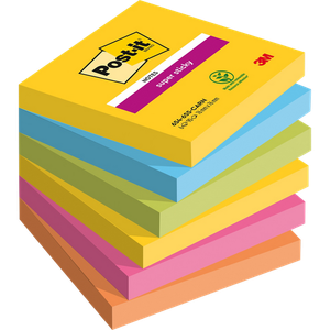 Post-it Carnival Super Sticky Notes 76 x 76 mm Assorted Colours Square 6 Pads of 90 Sheets