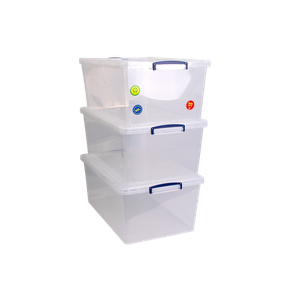 Really Useful Box Plastic Storage Box 62 L Transparent 44 x 69.5 x 28.7 cm Pack of 3