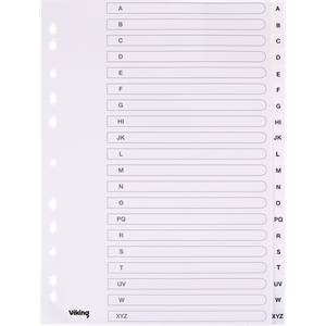 Viking A - Z Alphabetical Dividers  A4 White 20 Part PP (Polypropylene) 11 Holes 400195041