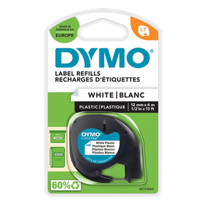 DYMO LT Labelling Tape Authentic 91221 S0721660 Adhesive Black on White 12 mm x 4 m