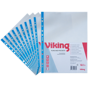 Viking Punched Pockets  A4 Embossed Transparent 80 microns PP (Polypropylene) Top Opening 11 Holes Pack of 25