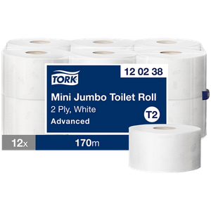 Tork Mini Jumbo 100% Recycled Toilet Roll T2 2 Ply 120238 12 Rolls of 850 Sheets