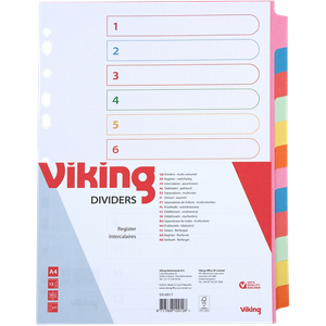 Viking Blank Dividers A4 Assorted Multicolour 12 Part Cardboard Rectangular 11 Holes