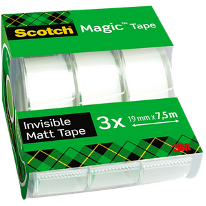 Scotch Tape Magic Transparent 19 mm (W) x 7.5 m (L) Pack of 3