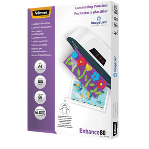 Fellowes ImageLast Enhance Laminating Pouch A4 Glossy 80 microns (2 x 80) Transparent Pack of 100