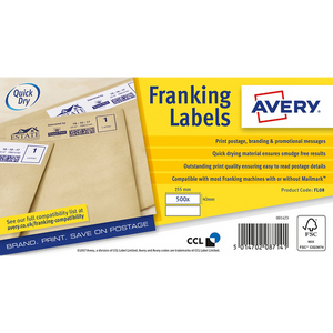 Avery FL08 Franking Labels Self Adhesive 155 x 40 mm White 500 Sheets of 2 Labels