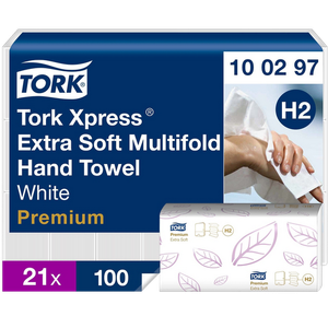Tork Xpress Premium Paper Hand Towels H2 M-fold White 2 Ply 100297 100 Sheets Pack of 21