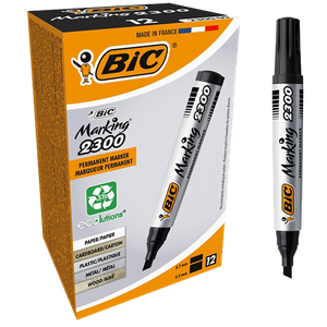 BIC Marking 2300 Permanent Marker 51 % Recycled Medium Chisel 3.7 - 5.5 mm Black 12 Pieces 