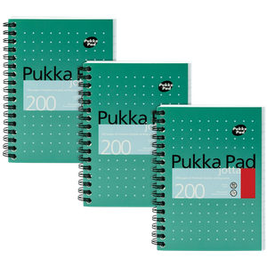 Pukka Pad Notebook Metallic Jotta A6 Ruled Spiral Bound Cardboard Hardback Green Perforated 200 Pages Pack of 3
