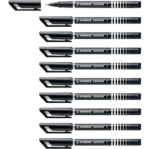 STABILO SENSOR Fineliner Pen 0.3 mm Needlepoint Black 189/46 Pack of 10