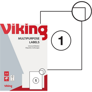 Viking Multipurpose Labels Adhesive A4 White 21 x 29.7 cm 100 Sheets of 1 Label