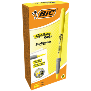 BIC Grip Highlighter Yellow Medium Chisel 1.6 - 3.3 mm Pack of 12
