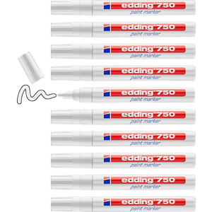 edding 750 Permanent Paint Marker White Medium Bullet 2 - 4 mm Water-Resistant Pack of 10
