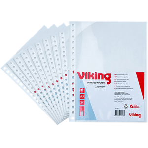 Viking Punched Pockets  A5 Clear Transparent 80 microns PP (Polypropylene) Top Opening 17 Holes Pack of 25