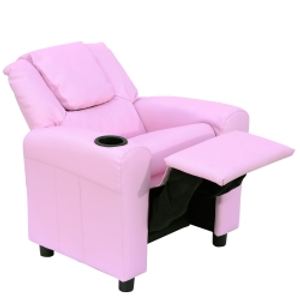 HOMCOM Kids Recliner Chair, PU Leather with Adjustable Backrest, Footrest, Padded Headrest, Pink