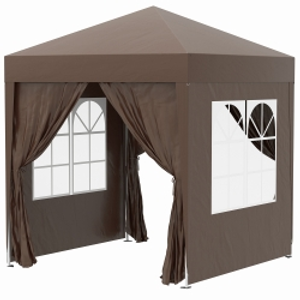 Outsunny 2 x 2 m Garden Pop Up Gazebo, Wedding Party Tent Marquee, Water Resistant Awning Canopy with Sidewalls, Windows, Carry Bag, Coffee