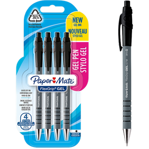 Papermate FlexGrip 2108209 Retractable Gel Pen Black 0.7 mm Medium Bullet Non Refillable Pack of 4