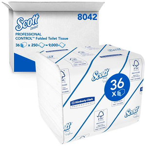 Scott Control Bulk Folded Toilet Tissue 2 Ply 8042 36 Packs x 250 Sheets