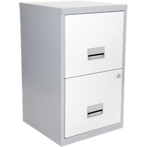 Pierre Henry Maxi Steel Filing Cabinet with 2 Lockable Drawers 400 x 400 x 660 mm Silver, White