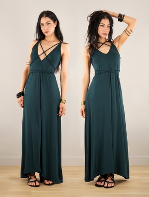 'Robe longue à bretelles ample et réversible "Lazüli", Bleu pétrole'