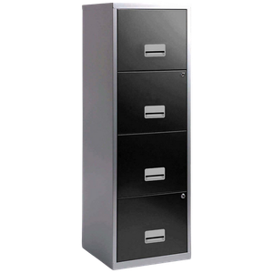 Pierre Henry Maxi Steel Filing Cabinet with 4 Lockable Drawers 400 x 400 x 1,250 mm Black, Silver